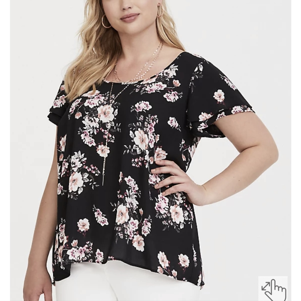 BLACK FLORAL FLUTTER SLEEVE GEORGETTE BLOUSE